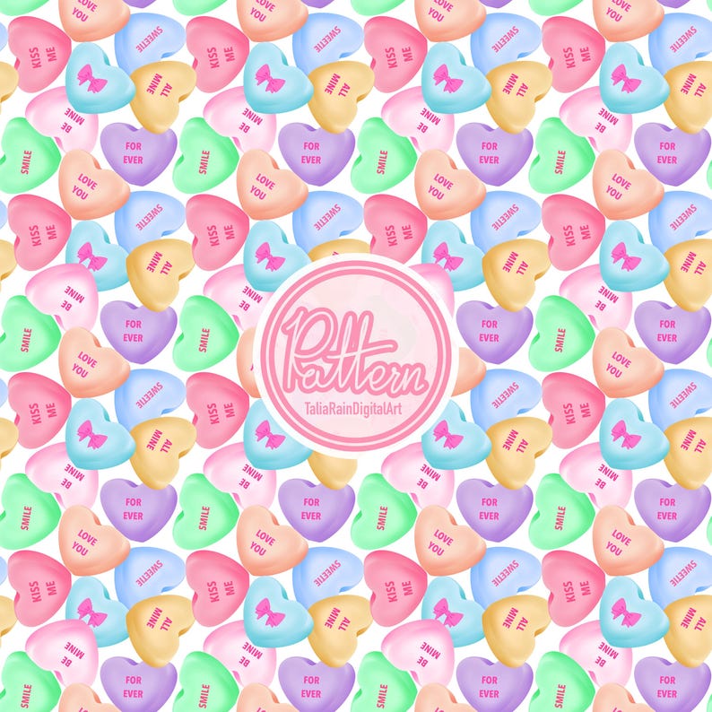 Conversation Candy Hearts Seamless Pattern PNG | JPEG Digital Download ...