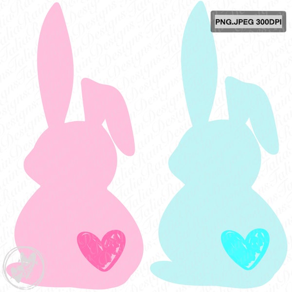 Pink and Blue bunny PNG|JPEG digital clipart printable baby gift first mama gift Easter bunny baby boy, baby girl bunny png