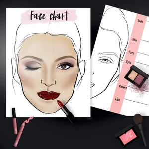Makeup artist face chart PNG/ JPEG/ PDF Face chart for makeup artist practice, Makeup artist template, Professional face chart, Face sheet