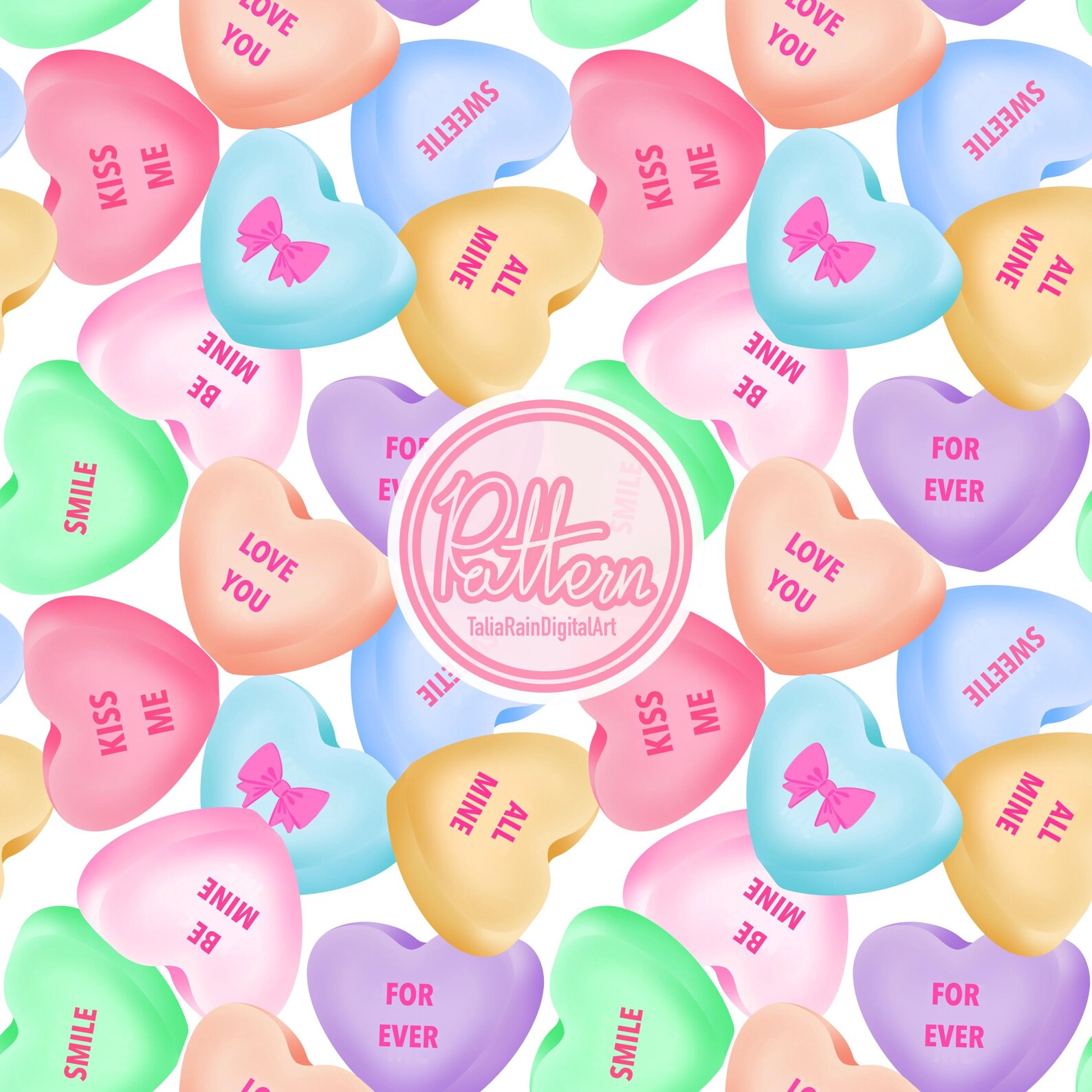 Conversation Candy Hearts Seamless Pattern PNG | JPEG Digital Download ...