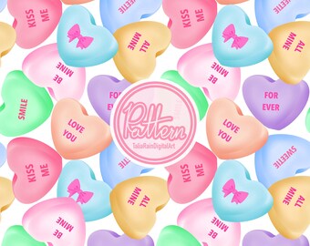 Conversation Candy Hearts Seamless Pattern | Valentine's Day Digital Paper (PNG, JPEG) Sublimation Background