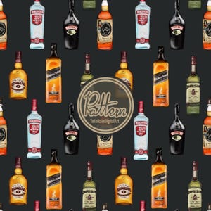 Alkohol Flasche Muster: Whisky Getränk Digitales Papier (PNG, JPEG)