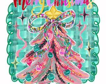 Pink Christmas Tree Clipart | PNG | Holiday Illustration, Merry Christmas Art, Pastel Xmas, Digital Download