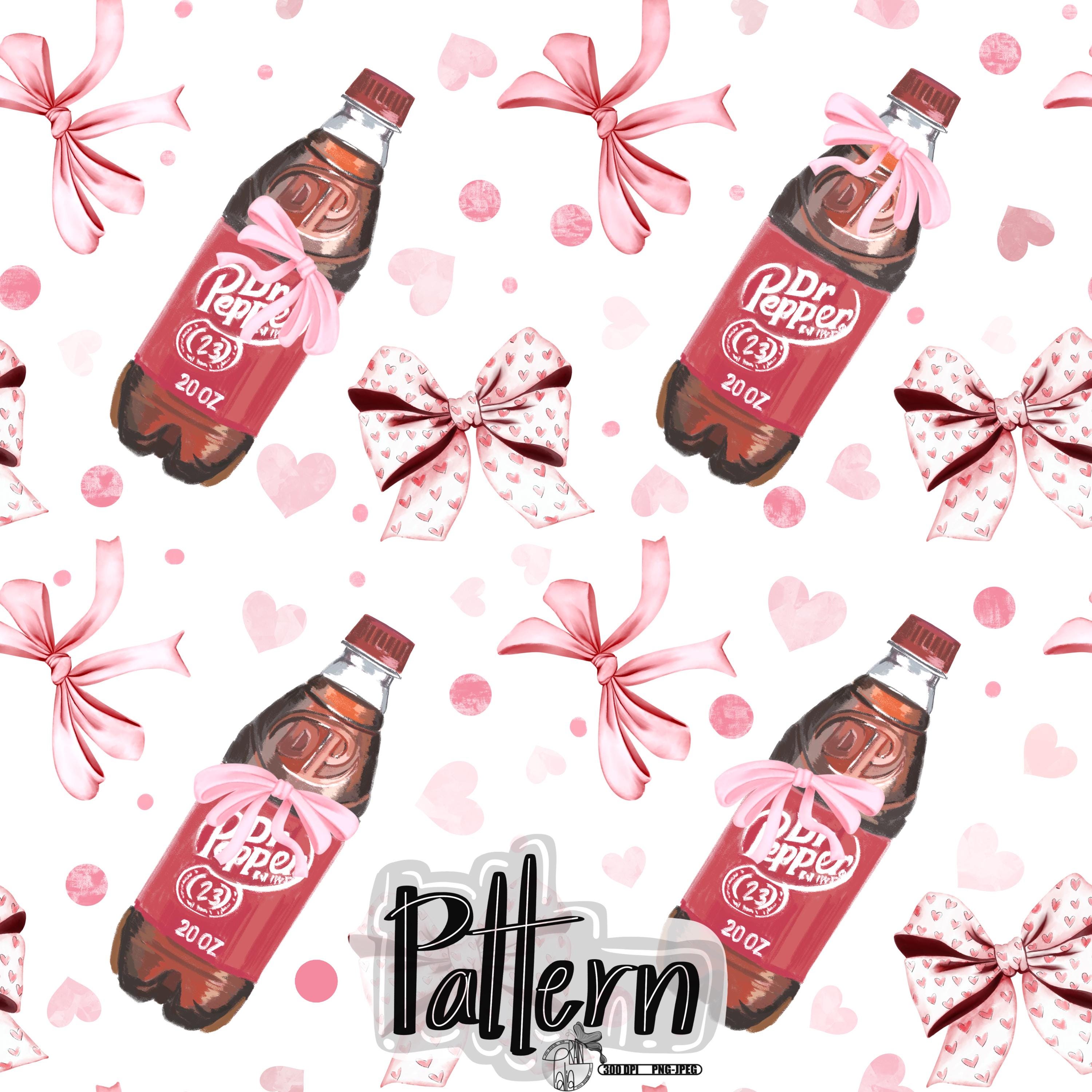 Festive Soda Bottle Seamless Pattern: Vintage Cola, Red Bow (PNG, JPEG ...
