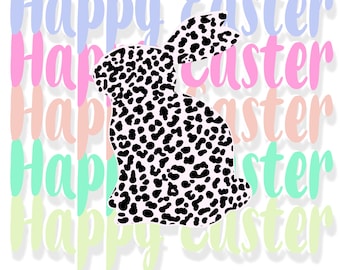Leopard Print Easter Bunny PNG JPEG Clipart (Digital Download) Happy Easter retro, hand drawn