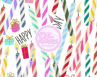 Peut inclure: Illustration numérique colorée avec des bougies d'anniversaire rayées de différentes couleurs, dont le rouge, le rose, le bleu et le vert. L'image comprend également des boîtes cadeaux et les mots "HAPPY DAY".