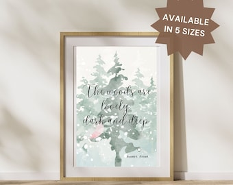 Impresión artística digital de Robert Frost para invierno, diseño de acuarela de temporada disponible en varios tamaños