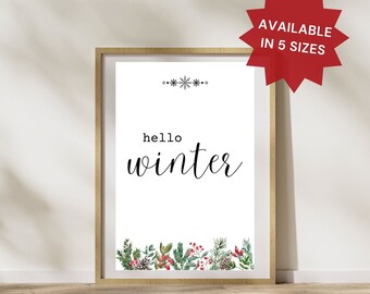 Hola invierno / Impresión artística minimalista digital / Diseño de temporada disponible en varios tamaños