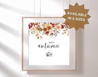 Hola otoño impresión de arte digital, diseño de acuarela de temporada disponible en varios tamaños