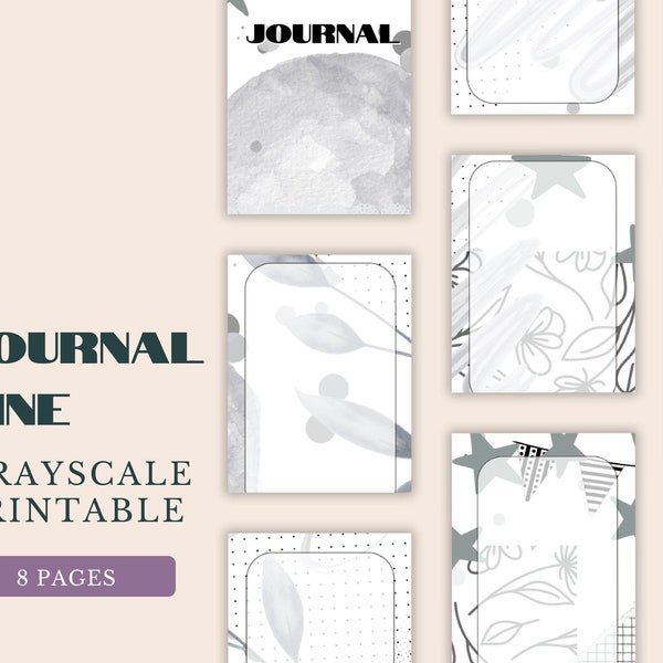 Printable Zine Journal Template, 8 Mini Pages in Grayscale Design to Print and Fold