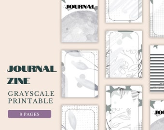 Printable Zine Journal Template, 8 Mini Pages in Grayscale Design to Print and Fold