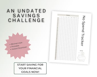 Desafío de no comprar durante un año, imprimible, diseño minimalista sin fecha para objetivos financieros, descarga digital