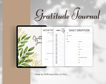 Diario de gratitud digital / Cuaderno de trabajo de 5 páginas en tamaño carta / Estilo minimalista para reflexión diaria, semanal y mensual / Descarga instantánea