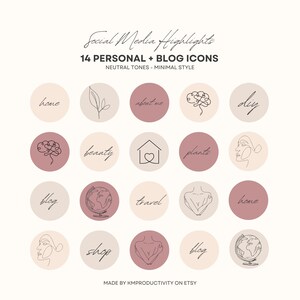 Couvertures minimales des faits saillants pour les histoires Instagram | Mots et icônes en beige neutre et rose