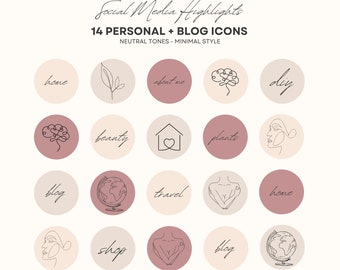 Portadas mínimas destacadas para historias de Instagram/palabras e íconos en beige y rosa neutros