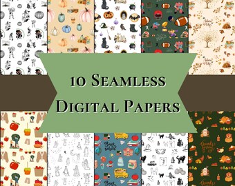 Papel digital de otoño sin costuras, 10 diseños de actividades estacionales con versiones escaladas