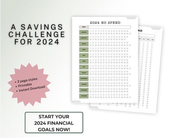 Desafío de no gastar 2025 / Objetivos financieros de Año Nuevo / Descarga imprimible en diseño minimalista