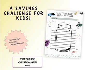 Desafío de ahorro de dinero para niños / Descarga imprimible / Diseño limpio y divertido para enseñarles a los niños cómo administrar el dinero