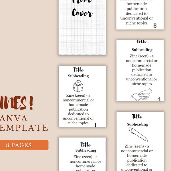 Mini Zine Canva Template, 8 Pages in Black and White to Edit, Print, and Fold