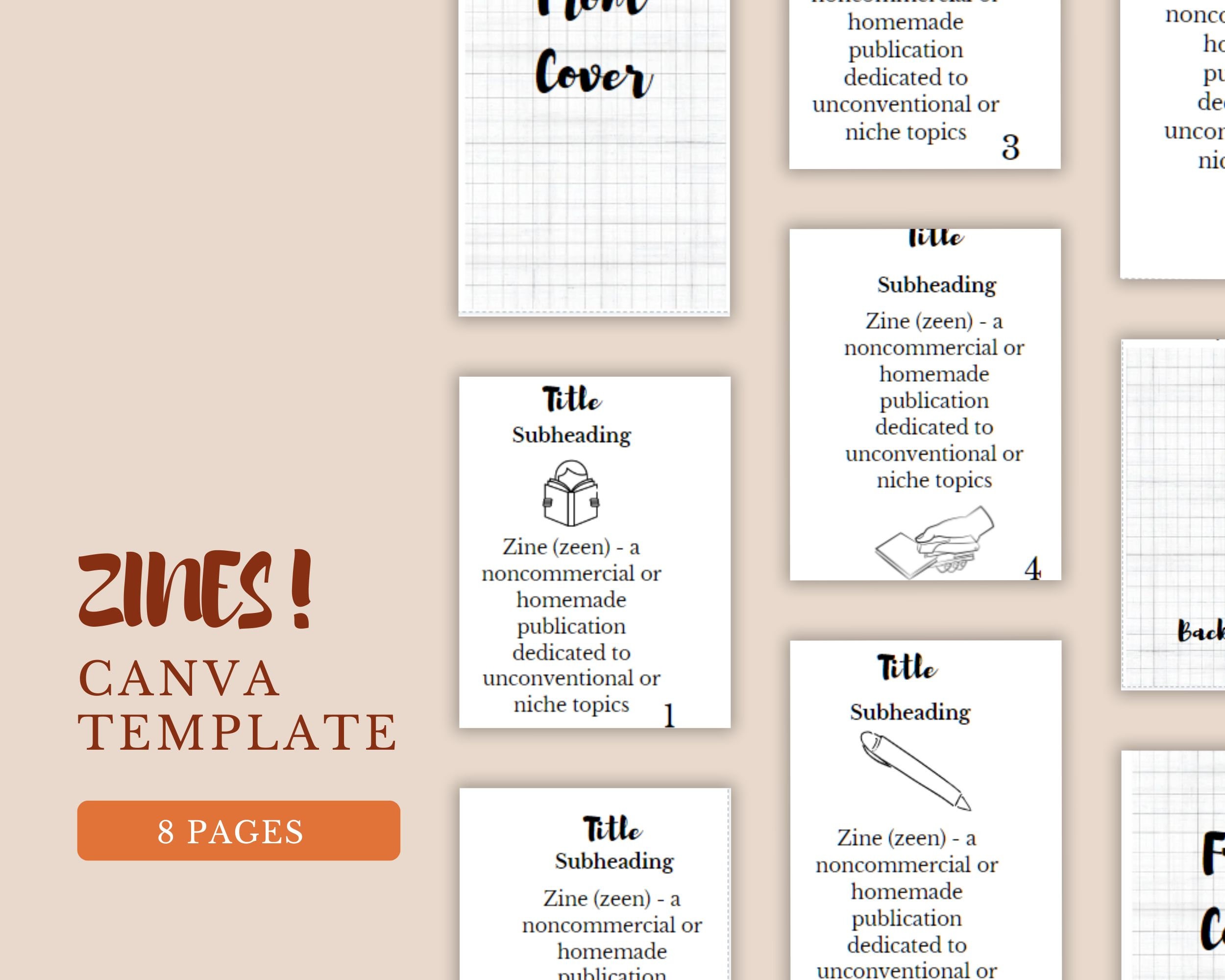 Mini Zine Canva Template, 8 Pages in Black and White to Edit, Print Mini Zine Canva Template, 8 Pages in Black and White to Edit, Print