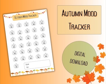 Rastreador de estado de ánimo de octubre, decoración de Halloween y otoño para Bullet Journal, descarga imprimible en tamaño A5 y carta