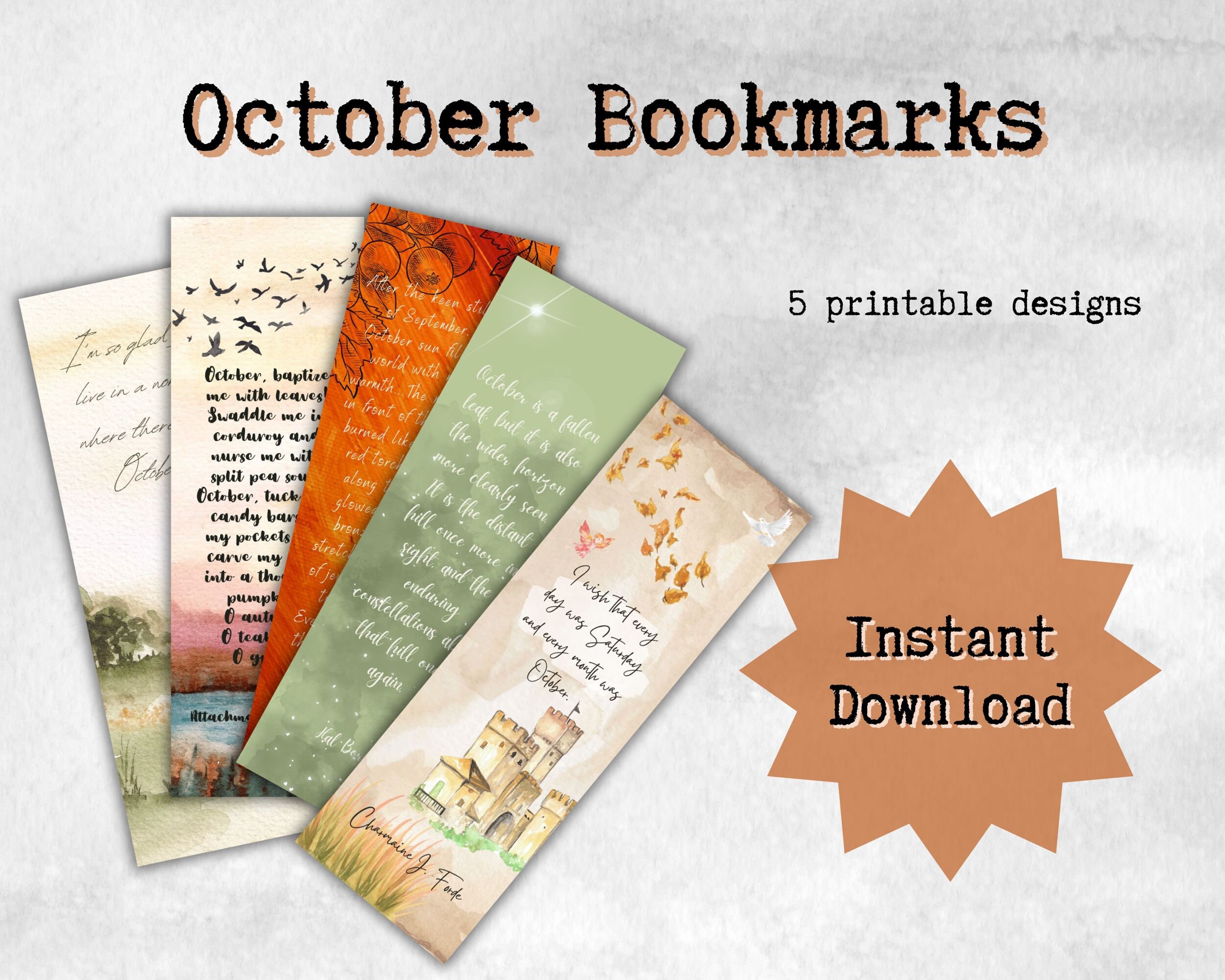 Printable October Bookmarks With Autumn Themed Book Quotes | Set of 5 ...