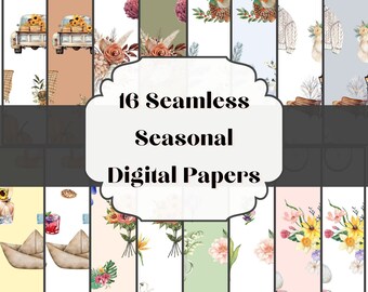 Papel de álbum de recortes digital de temporada, imágenes de estilo acuarela sin costuras