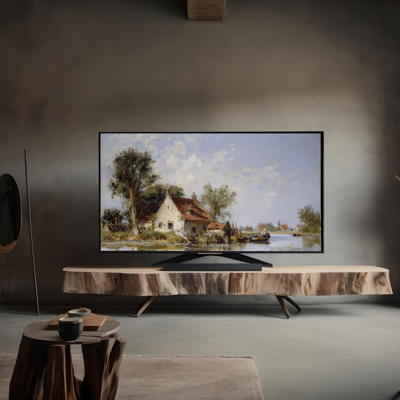 Samsung Frame TV Painting Artriverside Cottage Arta Portrait of