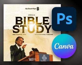 Church Flyer Template: Editable Bible Study, Sermon, Sunday School (Photoshop, Canva)