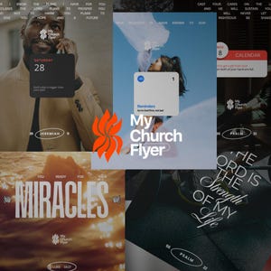 May include: A collage of images with a religious theme. The images feature text from the Bible, including verses from Jeremiah, Luke, and Psalms. The images also feature the words "Miracles", "The Strength of My Life", and "My Church Flyer".