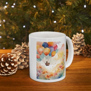 Colorful Balloons Ceramic Mug, Fun Balloon Pattern, Coffee Cup, Tea Mug, Gift for Birthday Party, Festive Drinkware