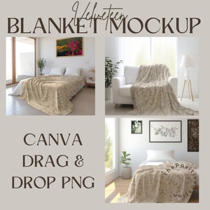 Velveteen Plüsch-Decken-Bundle Mockups, Wurfdecke Mockup, Ästhetisches Blanket Mockup bedrucken, Canva ziehen & ablegen, digitaler Download