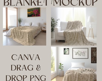 Velveteen Plush Blanket Bundle Mockups, Throw Blanket Mockup, Printify Aesthetic Blanket Mockup, Canva Drag & Drop, Digital Download