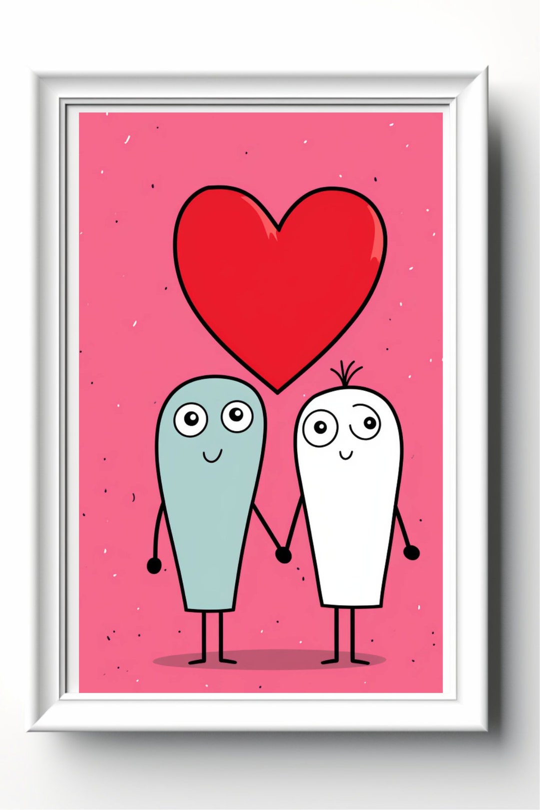 Valentines Cartoon Poster, Boy and Girl Holding Hands (digital Download ...