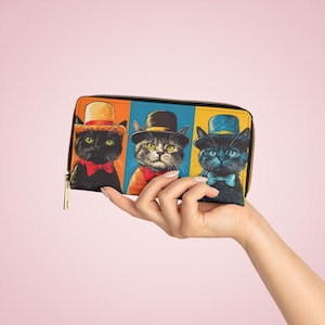 Monedero con cremallera de gato, regalo para amantes de los gatos, monedero bonito, monedero con estampado animal único, accesorios divertidos para dueños de mascotas.