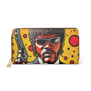 Cartera con cremallera, cartera para mujer con estampado de arte pop de Samuel L. Jackson, Pulp Fiction, regalo para cinéfilos, cartera con cremallera única, genial