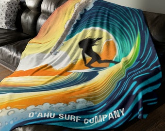 Manta de chica surfista hawaiana: decoración tropical para casa de playa