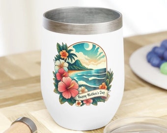 Happy Mother's Day Gift for Mom Wine Tumbler 12 oz, Moms Day Present, Gift for Her, Best Mothers Day Present from Oahu Surf Company Hawaii