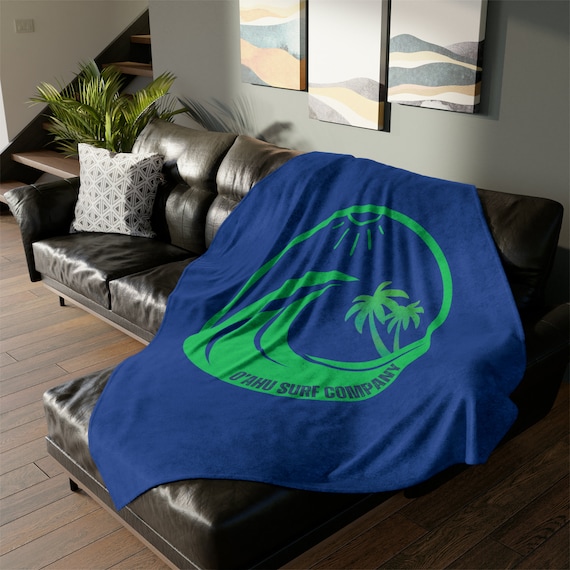 Ocean Wave Throw Blanket, Tropical Hawaii Island Blanket, Soft and Cozy  Ocean Blanket, Surfer Throw Blanket, Couch Blanket, Blue and Green 