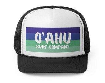 Oahu Surf Company Trucker Hat: Black, Blue & Green Hawaii Cap
