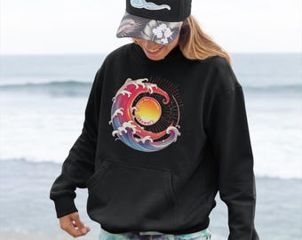 Sun Wave Hawaii Hoodie: Unisex Tropical Cotton Blend Sweatshirt