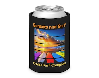 Hawaii Sunset Can Koozie: Waikiki Surfboard Design