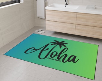 Beach House Decor Hawaii Aloha Welcome Floor Mat in Blue and Green -  Welcome Mat, IslandStyle,  SurfDecor, CoastalLiving