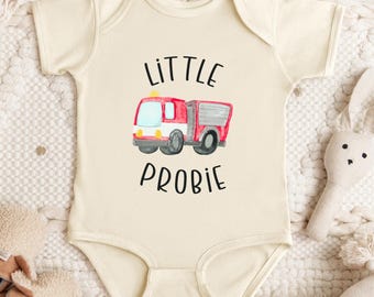 Little Probie PNG SVG Fireman Firewoman Son Firetruck Baby Toddler Kid T-shirt Baby Newborn Bodysuit Design Wee Woo Truck Hero Design