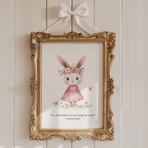 Cute Bunny Beatrix Potter Quote Print Peter Rabbit Girls Bedroom Wall Art Decor Printable Floral Watercolor Children's Storybook Design
