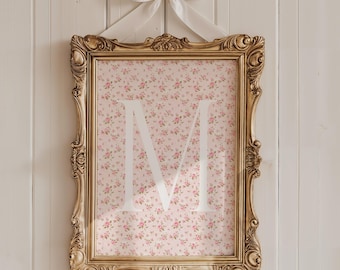 Custom Initial Little Roses French Coquette Style Baby In Bloom Print Toile Chinoiserie Pink Personalized Wall Baby Girl Nursery Art