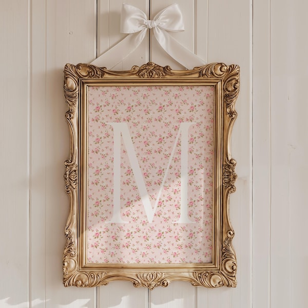 Benutzerdefinierte Initiale Kleine Rosen Französisch Kokette Stil Baby In Bloom Drucken Toile Chinoiserie Rosa Personalisierte Wand Baby Mädchen Kinderzimmer Kunst