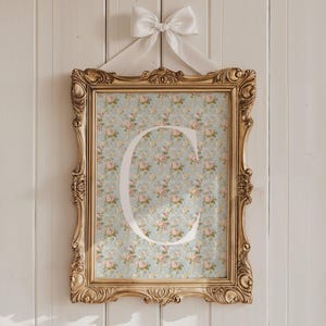 Benutzerdefinierte Initiale Licht blau rosa Rosen Französisch Coquette Stil Toile Print Chinoiserie Zimmer Personalisierte Monogramm Wand Baby Mädchen Kinderzimmer Kunst