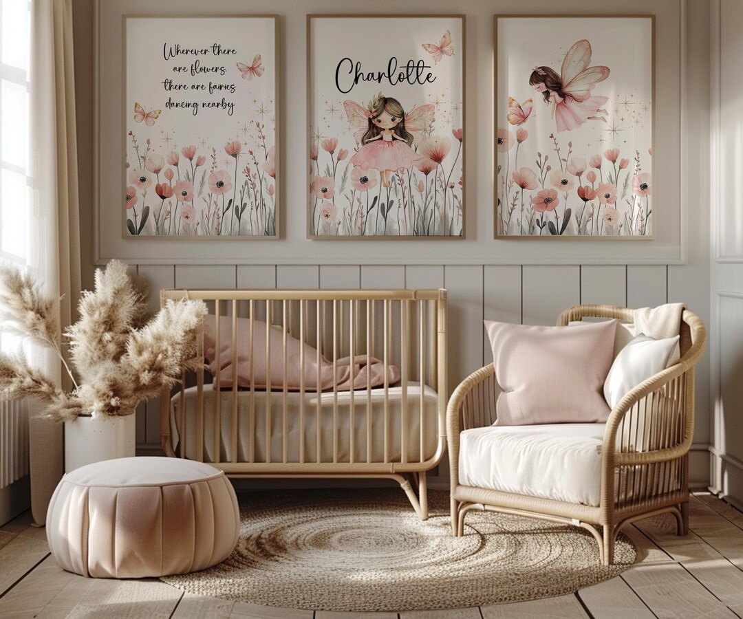 Set of 3 Custom Fairies & Wildflowers Prints Floral Nursery Wall Art ...