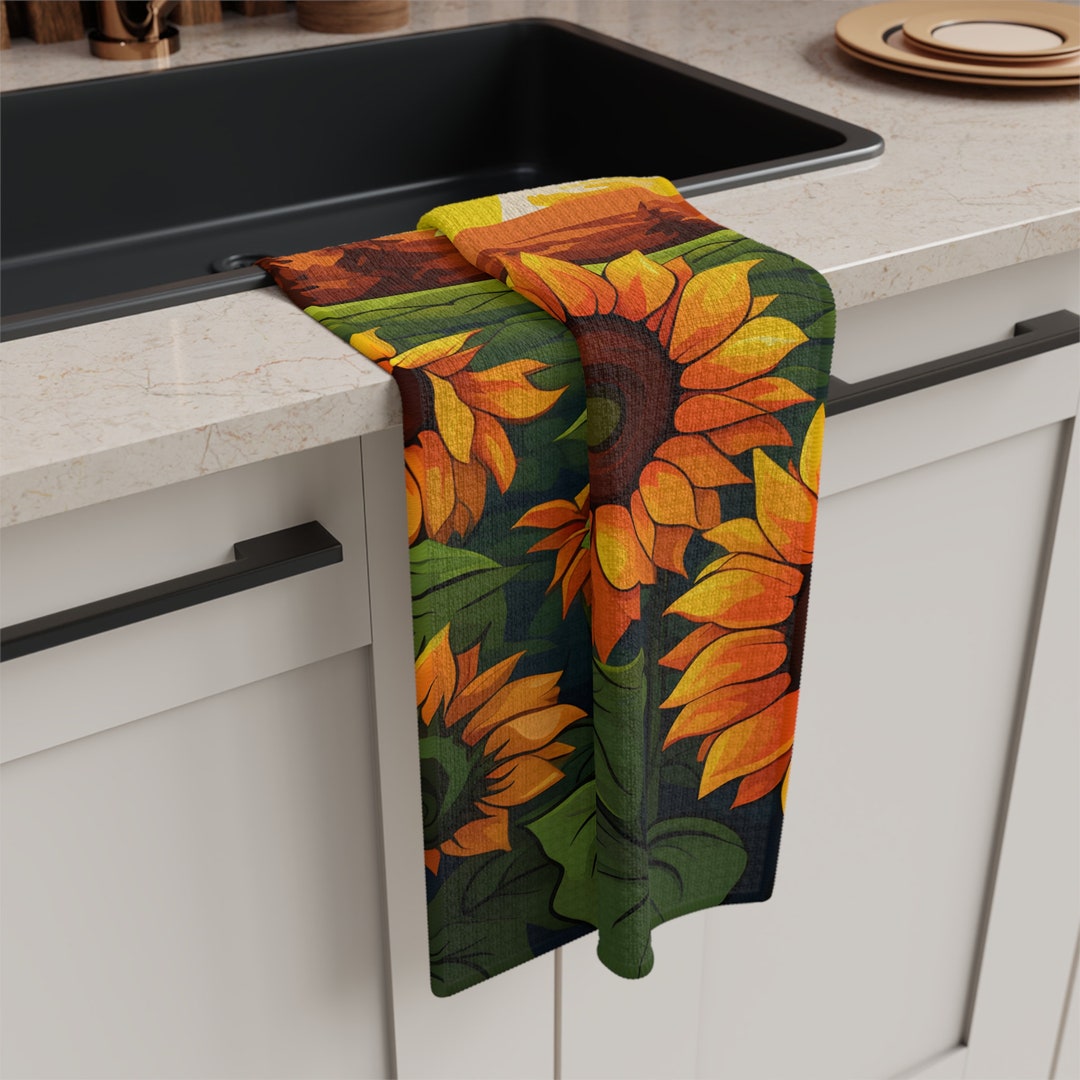 Tea Towel, Multiuse Kitchen Towel, Sunflower Sunset Beautiful Rustic